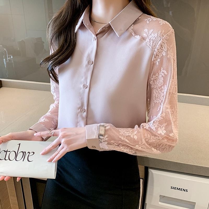 KOKO#เสื้อเชิ้ต ลูกไม้ เย็บ แขนยาว สวยหรู แฟชั่น สไตล์ใหม่ สำหรับผู้หญิง พลัสไซส์ พร้อมสต็อก สไตล์คาร์ดิแกน#W449