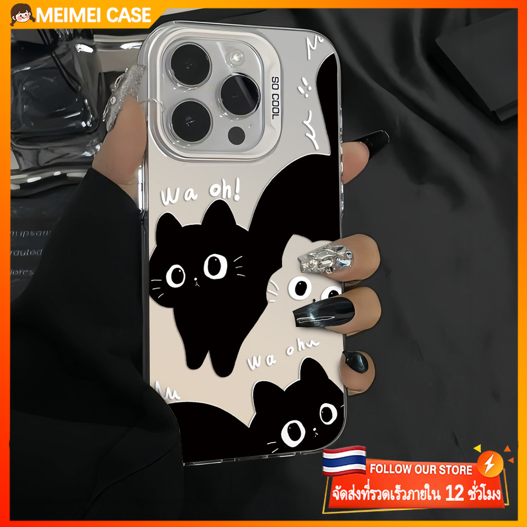ใช้ได้กับ VIVO Y17 Y20 Y50 Y51 Y30 Y22 Y91 Y21 Y15 Y16 Y02 Y1S V25 การ์ตูนแมวดำ IMD โฮโลแกรมกรณีโทรศัพท์พรีเมี่ยม