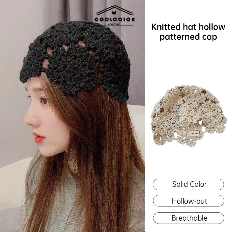 ในไทย💖หมวกถักโครเชต์ ทรงบักเก็ต แต่งรูกลวง แฮนด์เมด ลายดอกไม้ สไตล์ชนเผ่า วินเทจ ปานามา เกาหลี หมวกบีนนี่ เครื่องแต่งกาย