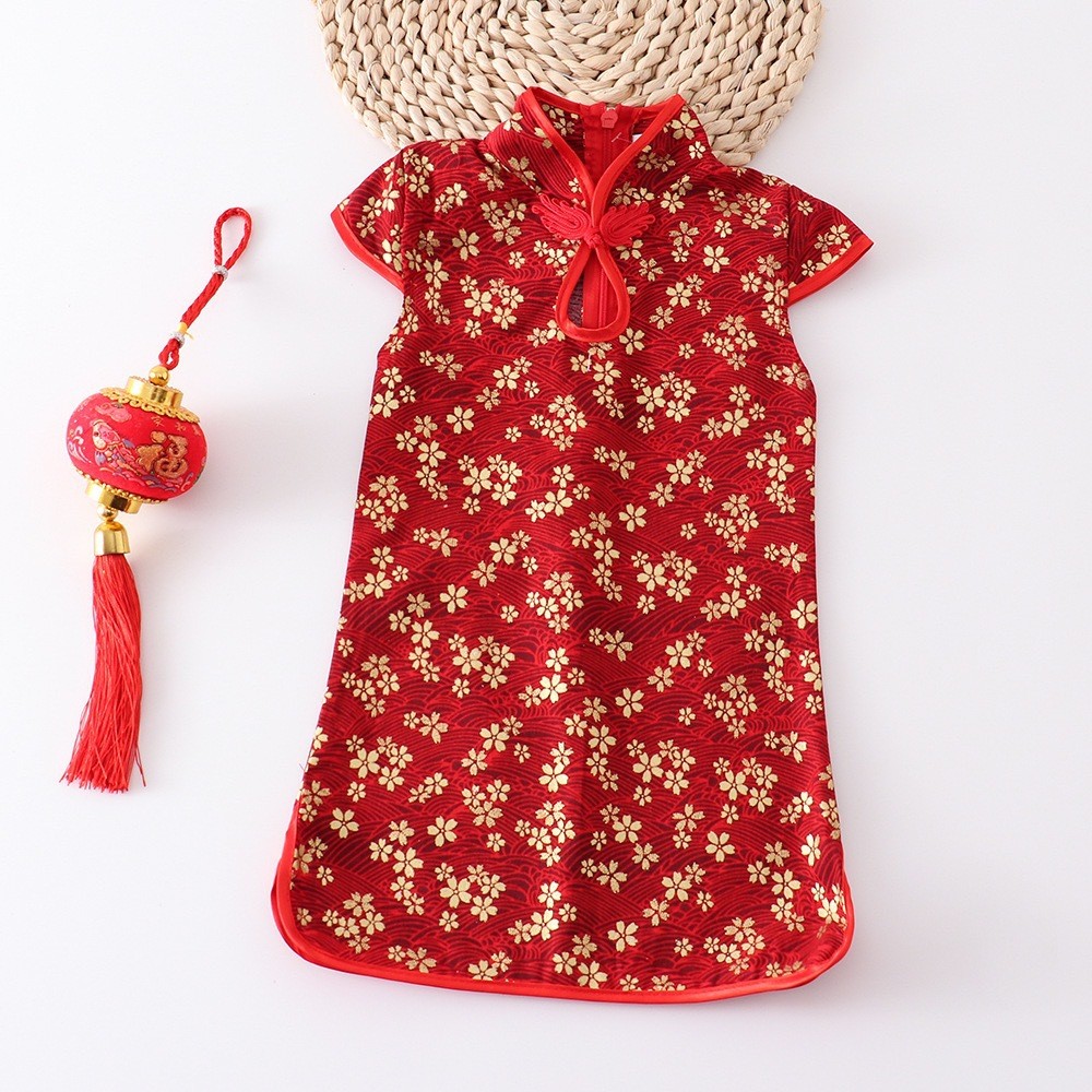 เด็กทารก QiPao สาวสไตล์จีน Hanfu TangZhuang เครื่องแต่งกายประสิทธิภาพ Red Cheongsam สวัสดีปีใหม่