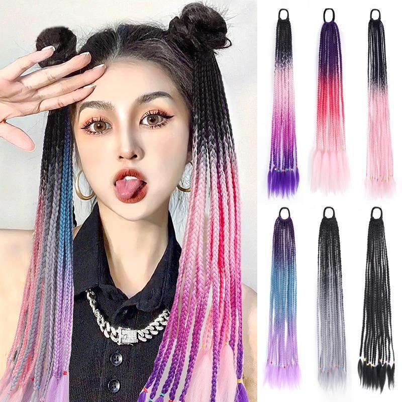 วิกผมผู้หญิงสไตล์ฮิปฮอปแฟชั่นฤดูร้อนที่มีสีสันถักไล่โทนสีสีบิดวิกผมหางม้าสําหรับผู้หญิงต่อผม