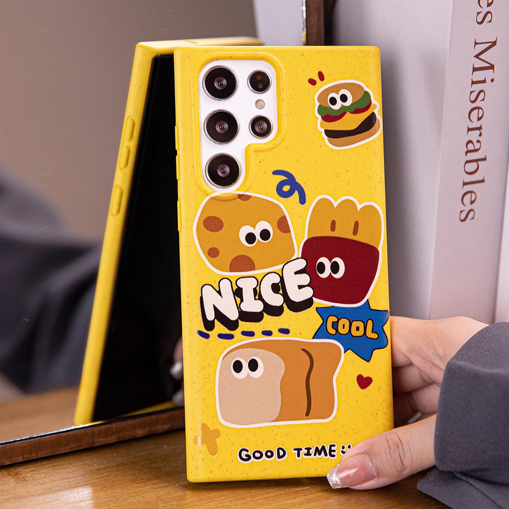 การ์ตูนสีเหลืองปลอกอ่อนสําหรับ Samsung s22 s22plus ultra Case Girly S23 S23Plus s23fe s24 s24plus s24ultra กระเป๋าสตางค์ปกหลัง