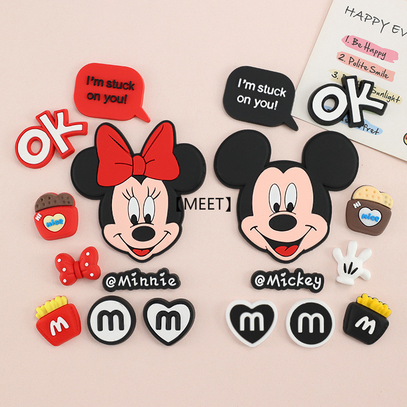 【MEET】9ชิ้น/แพ็คมิกกี้เมาส์กาวอ่อนทําเองอุปกรณ์เครื่องประดับเคสโทรศัพท์ฉนวนกันความร้อนถ้วยน้ําตกแต่งแพทช์พีวีซีกาวอ่อนชุดอุปกรณ์เสริม