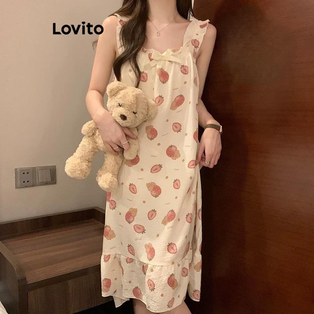 Lovito ชุดนอนโบว์สัตว์น่ารักสำหรับผู้หญิง LNM74040