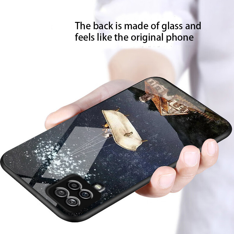 เคสกระจก Samsung galaxy A12 A22 4g A42 5G เคสกระจกนิรภัยฮาร์ดฝาหลังขอบซิลิคอนอ่อน - รูปที่ 5