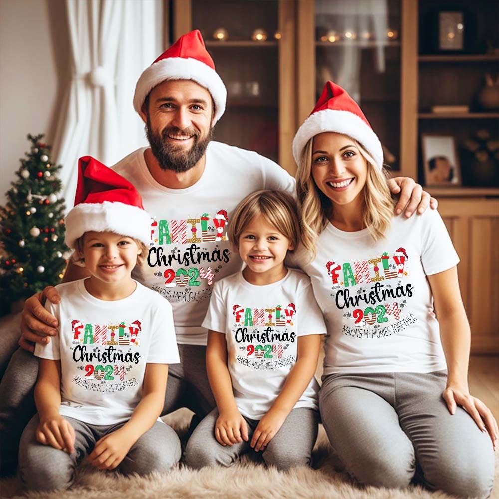 Merry Christmas 2024 Daddy Mommy Kids Round Neck Short Sleeve Tshirt Christmas Party Family Outfit Christmas Family Shirt