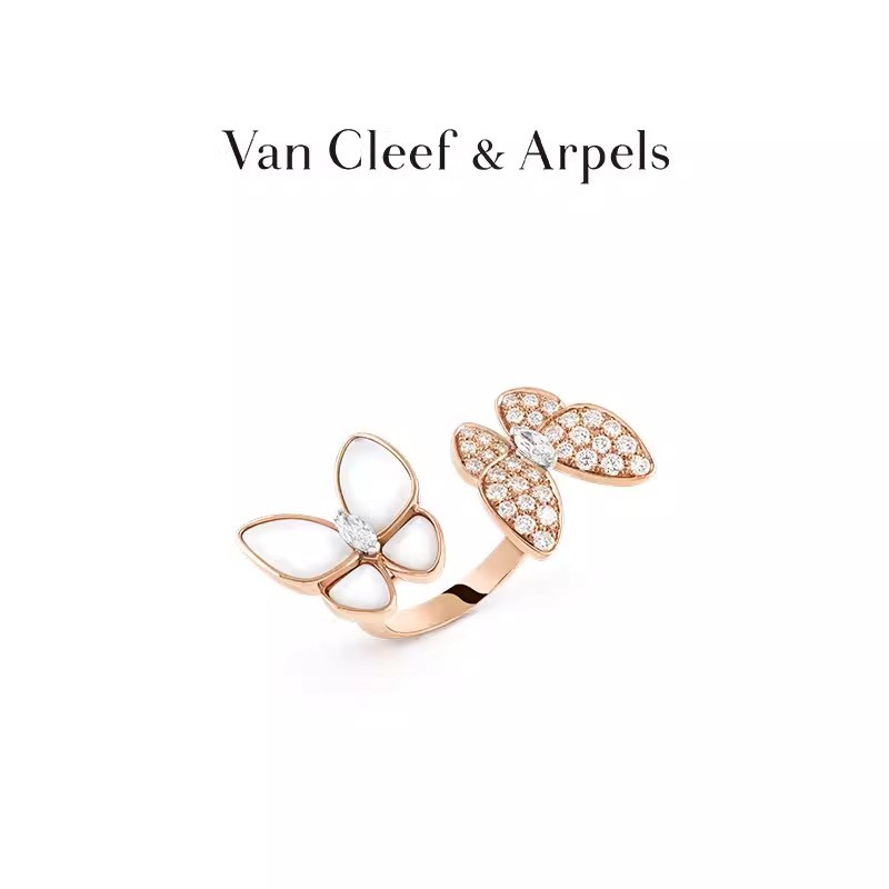 [คลังสินค้าพร้อมพร้อมกล่องบรรจุภัณฑ์] Van Cleef & Arpels/Vca Two แหวนนิ้วผีเสื้อ Mother-of-Pearl แหว