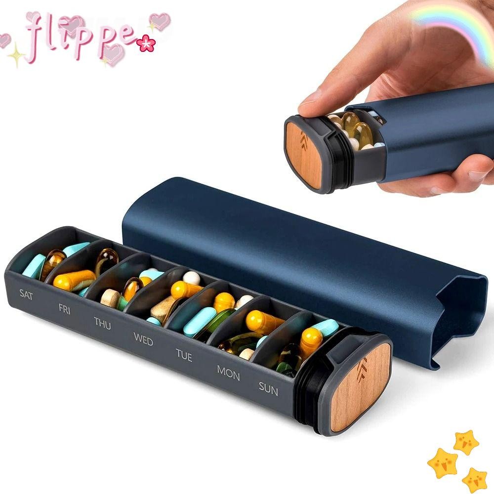 Flippe 7 Day Weekly Pill Organizer, Aluminium Moisture Travel Pill Box, Tablet Holder Large Capacity Waterproof Compartmented Pill