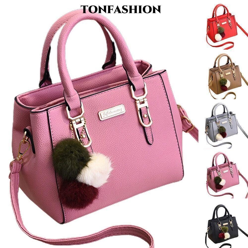 Tonfashion กระเป๋าสะพายไหล่ สะพายข้าง หนัง PU สีพื้น พร้อมจี้นูน ความจุขนาดใหญ่ แฟชั่นเรียบง่าย สําหรับผู้หญิง