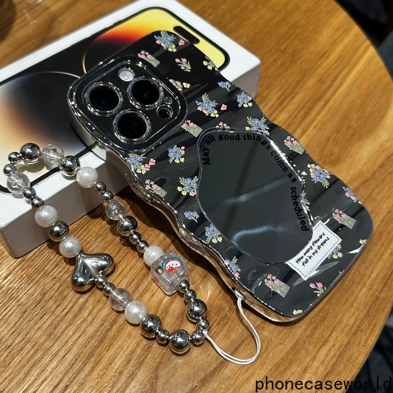 เหมาะสำหรับVIVO Y35 20 21 Y17 20 Y22s Y21s หน้าจอเต็มไปด้วยกำไลลายดอกไม้เล็กๆ เคสป้องกันโทรศัพท์แบบกระจกหยัก
