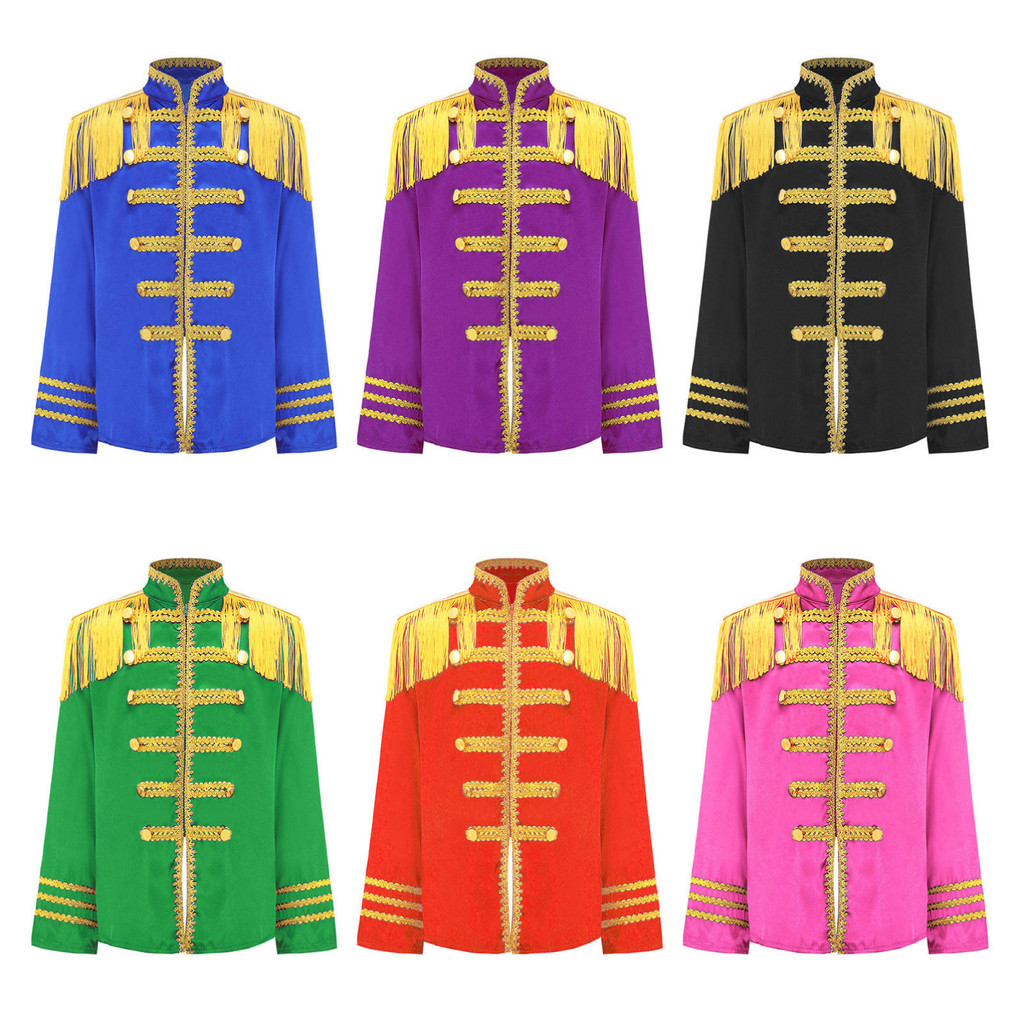 Yeahdor เครื่องแต่งกายเด็กชายแขนยาวลูกไม้สีทองตกแต่ง Rock Band Musician คอสเพลย์เสื้อด้านบน