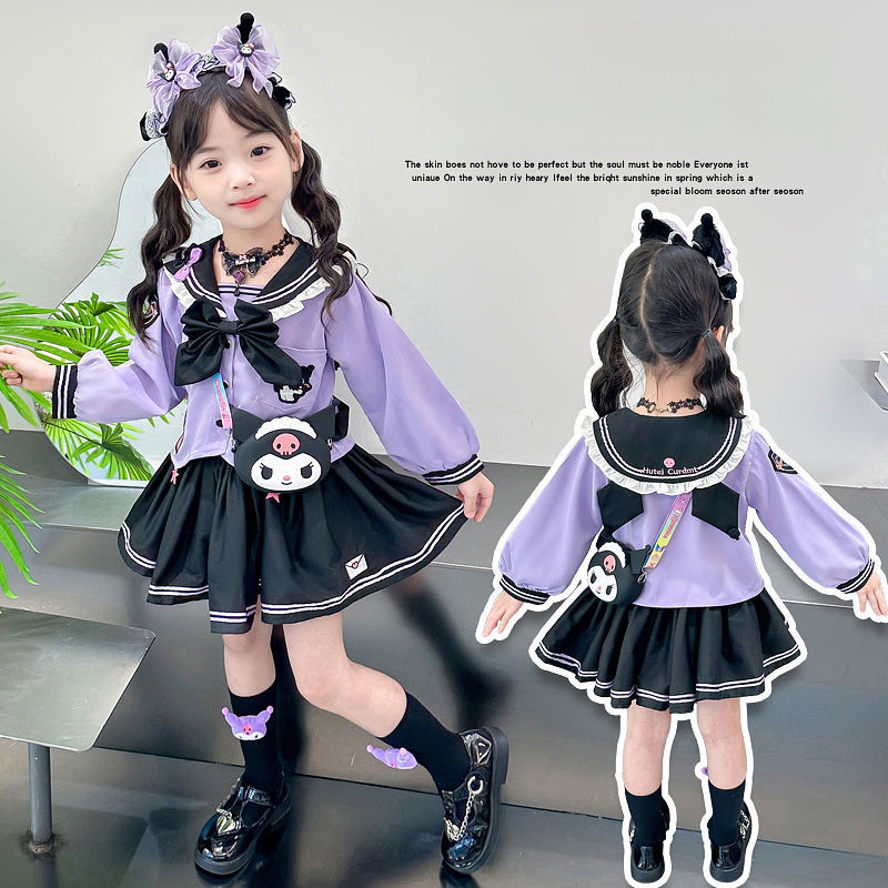 ชุด Kuromi Lolita JK สไตล์ฤดูใบไม้ร่วง พร้อมเสื้อแขนยาว และชุดกระโปรงสองชิ้น เหมาะสำหรับcosplay