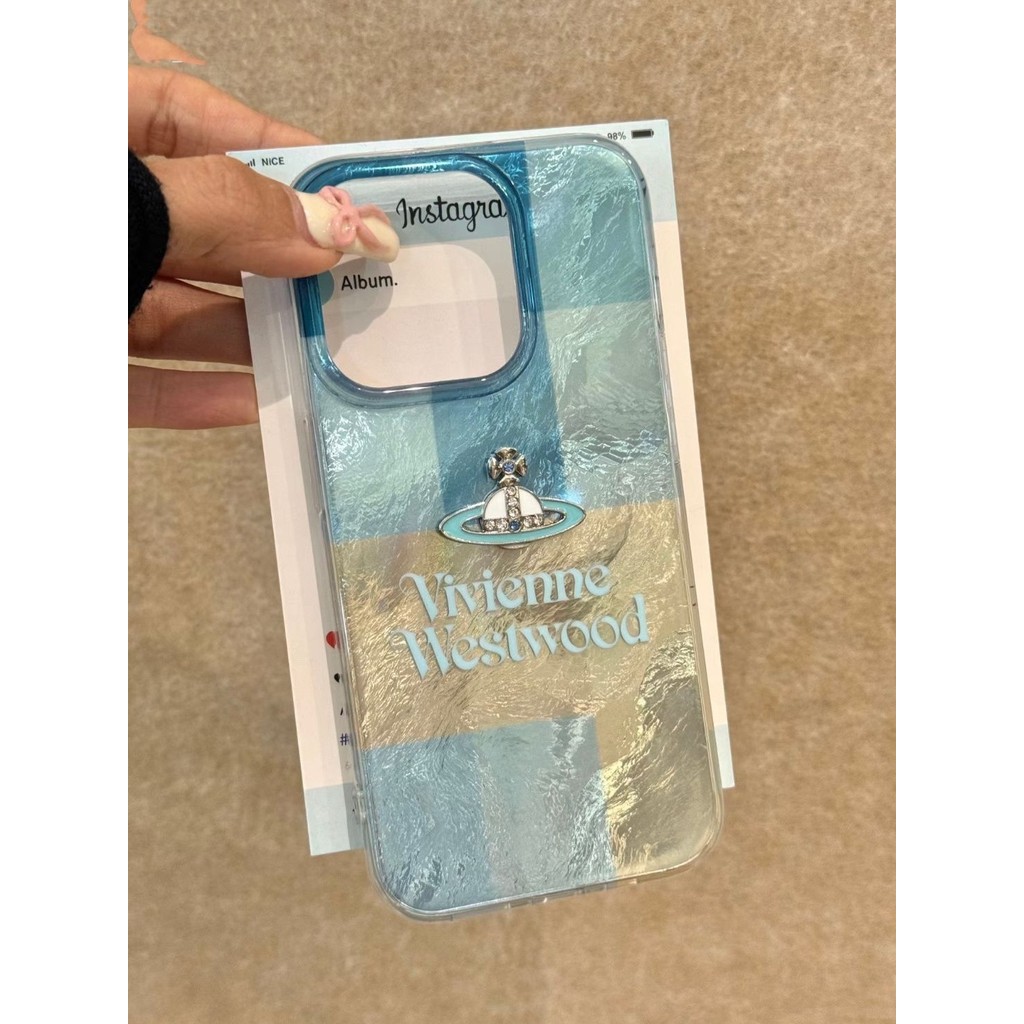 Ins ลายสก๊อตสีฟ้าสามมิติ Planet Apple 15/14pro เคสโทรศัพท์ 13/12 ขอบตรง 11/xr นุ่ม 78p/xs