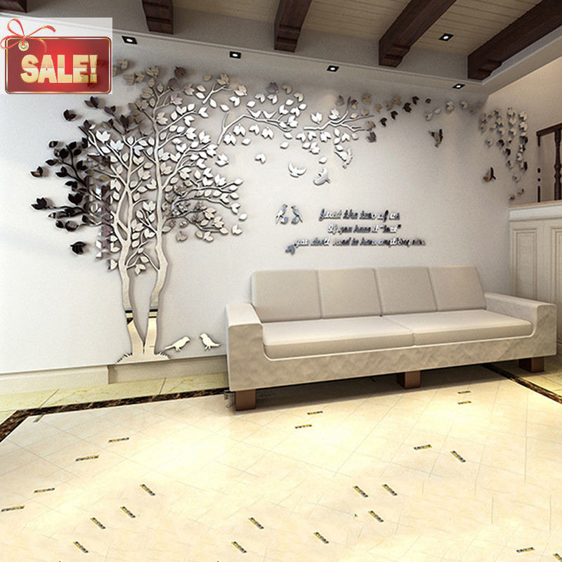 Bl DIY สติกเกอร์ต้นไม้ขนาดใหญ่วอลล์เปเปอร์กระจกอะคริลิคสติ๊กเกอร์ติดผนังสําหรับห้องนั่งเล่น A