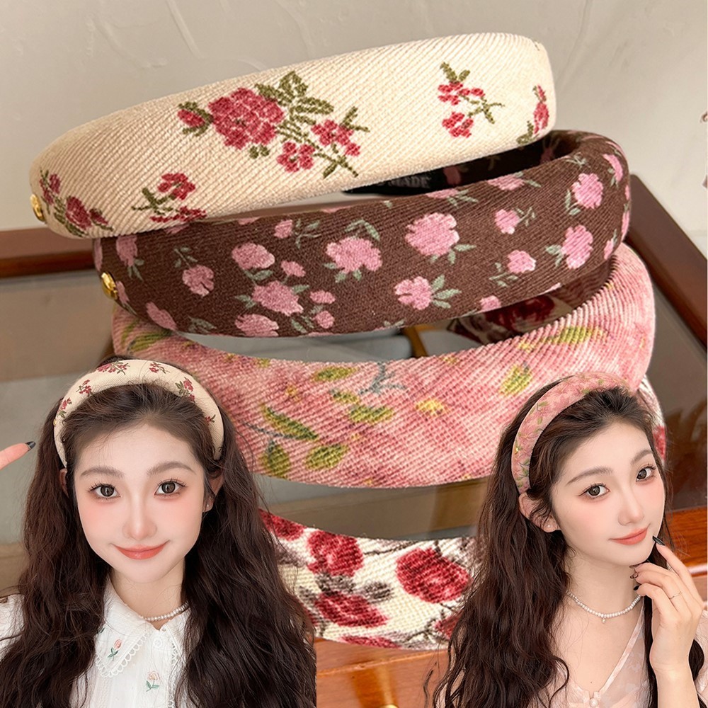 ที่คาดผมลายดอกไม้ย้อนยุคฝรั่งเศสแฟชั่นอเนกประสงค์ที่คาดผมหวานอารมณ์ที่คาดผมอ่อนโยนเครื่องประดับผม