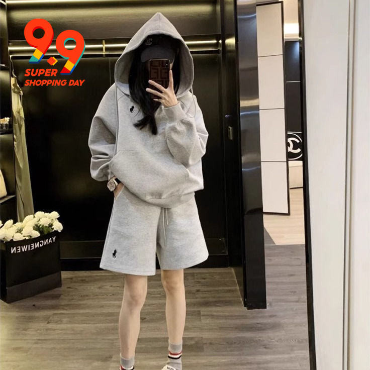อ้วน MM ขนาด 300 กิโลกรัมสบาย ๆ กีฬาเสื้อกันหนาวชุดผู้หญิงฤดูใบไม้ผลิและฤดูร้อนใหม่เสื้อกันหนาวกางเกงขาสั้นสองชิ้น 2
