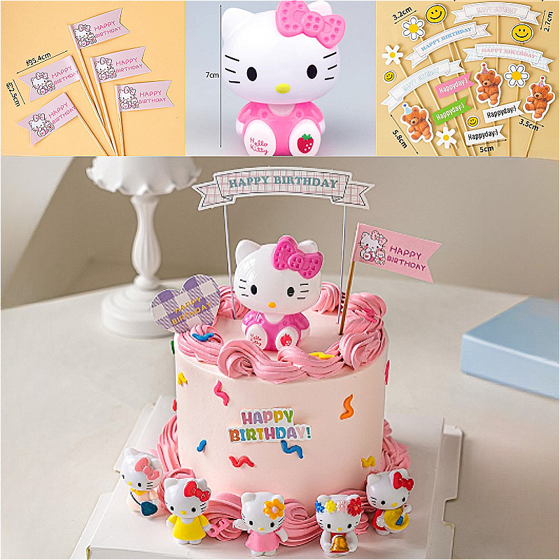 สาวการ์ตูนเค้กวันเกิดตกแต่งสีชมพู KT Cat HelloKitty ธีมวันเกิดแต่งตัว Plugin