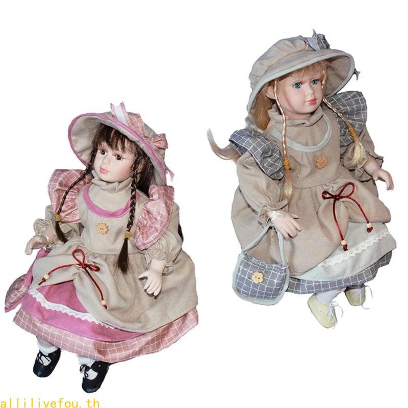 Live Country Victorian Doll Porcelain Doll with Gown Dress Centerpiece ตุ๊กตาตกแต่ง