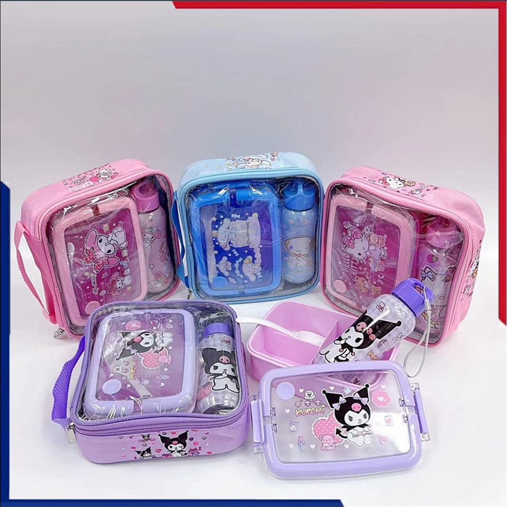 SANRIO ซานริโอ เด็กกล่องอาหารกลางวันพลาสติกสูทกาต้มน้ําถ้วยน้ํากล่องเบนโตะสามช่อง
