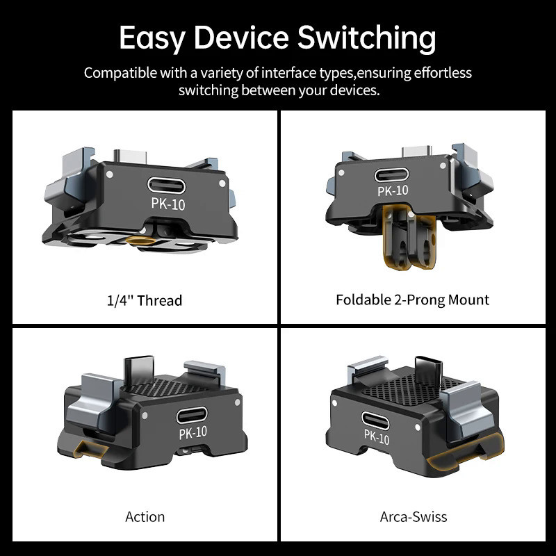 Ulanzi PK-10 Pocket 3 อะแดปเตอร์ขยายสําหรับ DJI Osmo Pocket 3 พร้อม 1/4 "สกรู Arca-Swiss 2-Prong Action Mount รองรับการชาร์จ