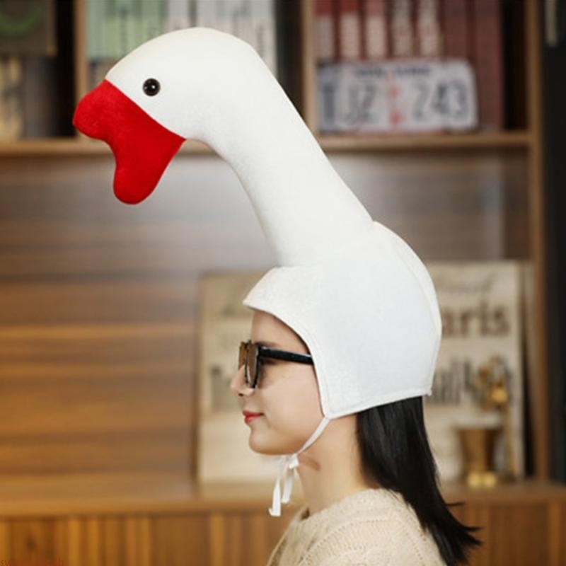 Sweety ตลกสีขาว Goose Shape Plush หมวกแปลกสัตว์ตุ๊กตาของเล่นหมวก Earflap หมวกฮาโลวีนคอสเพลย์เครื่องแต่งกาย Party