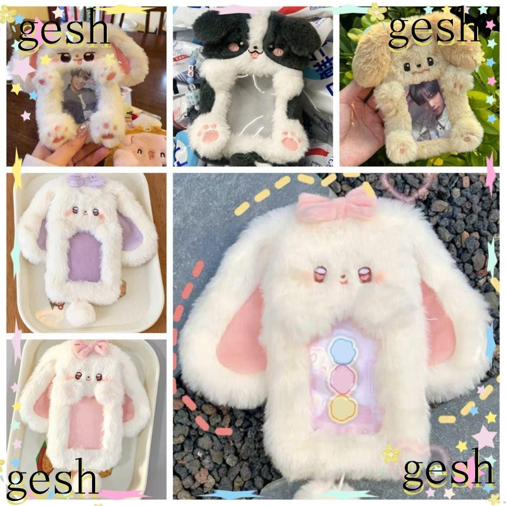 Gesh1 Photo Card Holder, Multifunctional Plush Photocard ,การ์ตูนกระต่ายหูใหญ่/Border Collie Cards Sleeve School Office