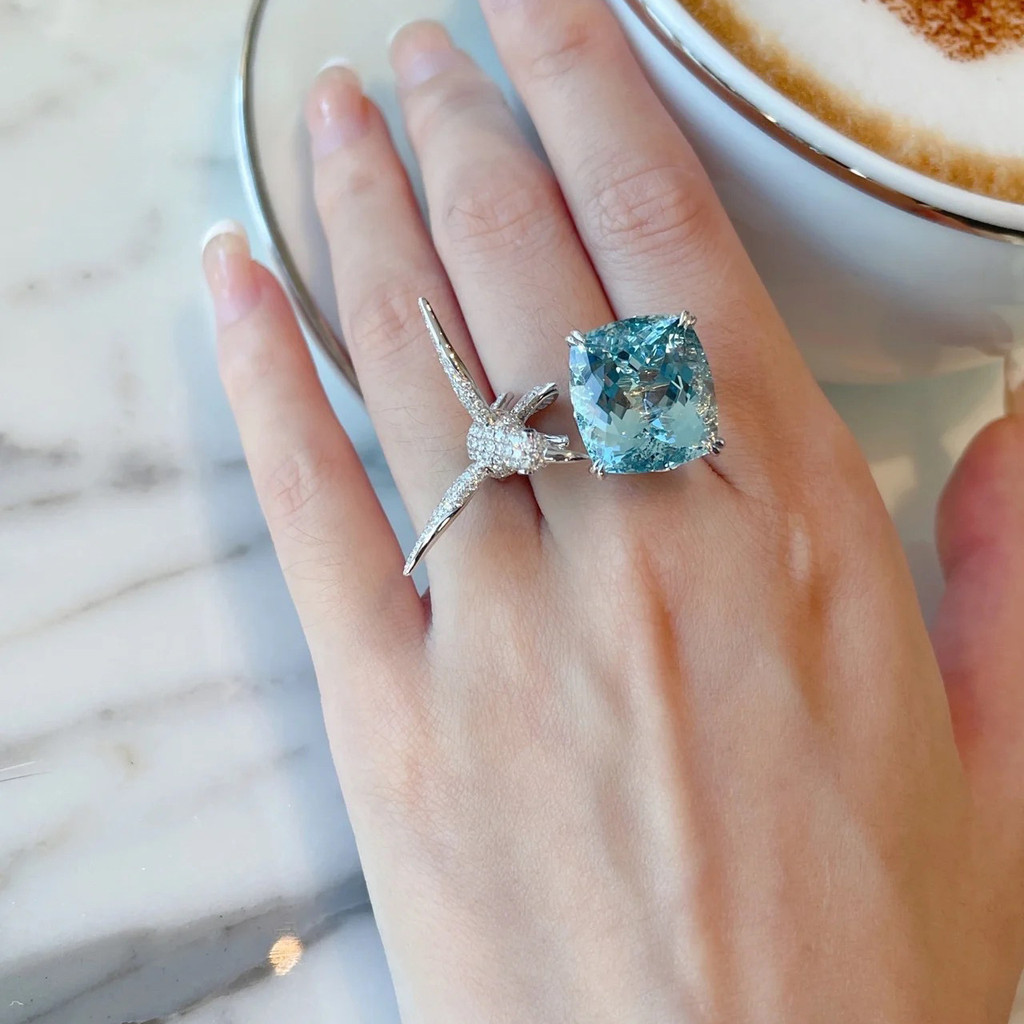 ใหม่ Seagull แหวนหญิง Blue Diamond เปิด ins เครื่องประดับ