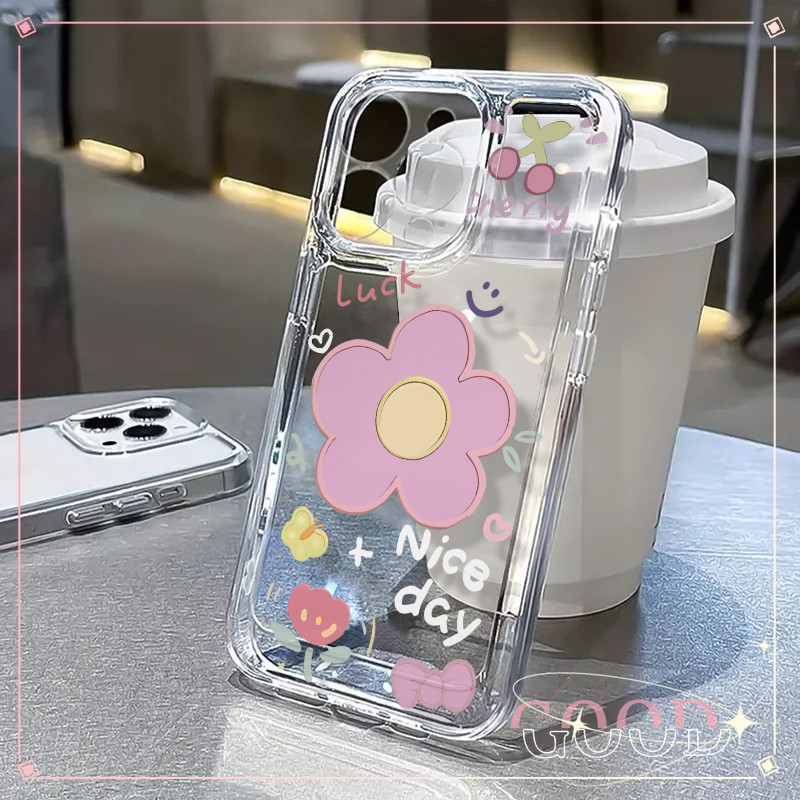 GOOD🔥เคสโทรศัพท์มือถือแบบนิ่ม โปร่งใสและทนทาน สําหรับIPhone 15 14 13 12 11 Pro Max X/Xs Xr MAX 7 8 Plus ดอกไม้การ์ตูน