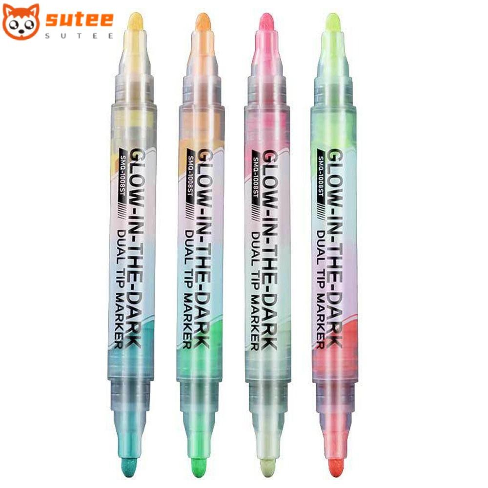 Suteee ปากกาเรืองแสงเรืองแสงในที่มืด DIY Graffiti Marker ปากกา, ภาพวาดมือที่มีสีสัน Dual Tip Magic ป