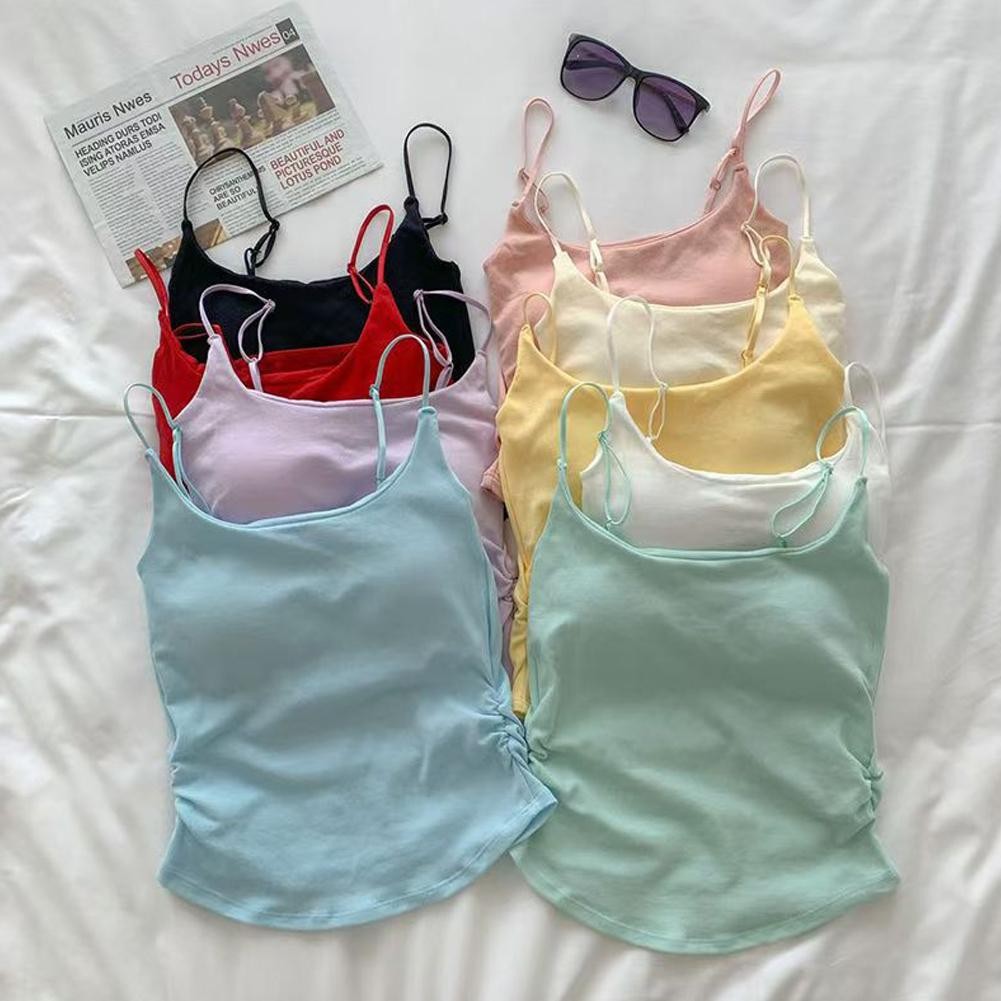 Seamless เซ็กซี่ขนาดเล็ก Camisole Tank ผู้หญิงความงามกลับ Hot Peplum Niche Tops สาว B5T3
