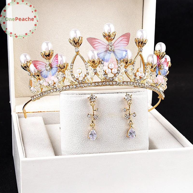 Onepeache Crown สามมิติมงกุฎผีเสื้อสาวเจ้าหญิงแสดง Pan Hair Headdress, รุ่น Catwalk, เครื่องประดับผมคริสตัล TH