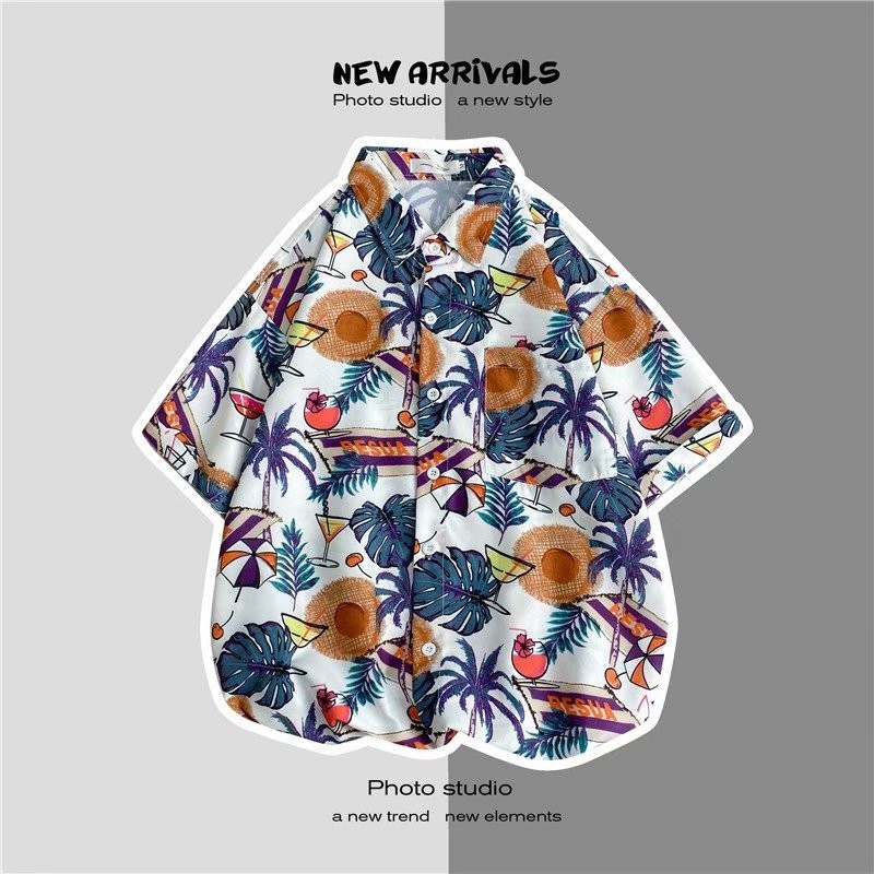 เสื้อฮาวาย hawaii แขนสั้น พิมพ์ลาย สำหรับผู้ชาย เสื้อเชิ้ตฮาวาย ฮาวายสไตล์เกาหลี ผ้าใส่สบาย สินค้าพร้อมส่ง M-3XL 100 แบบ รุ่น 1162 D103 - รูปที่ 5