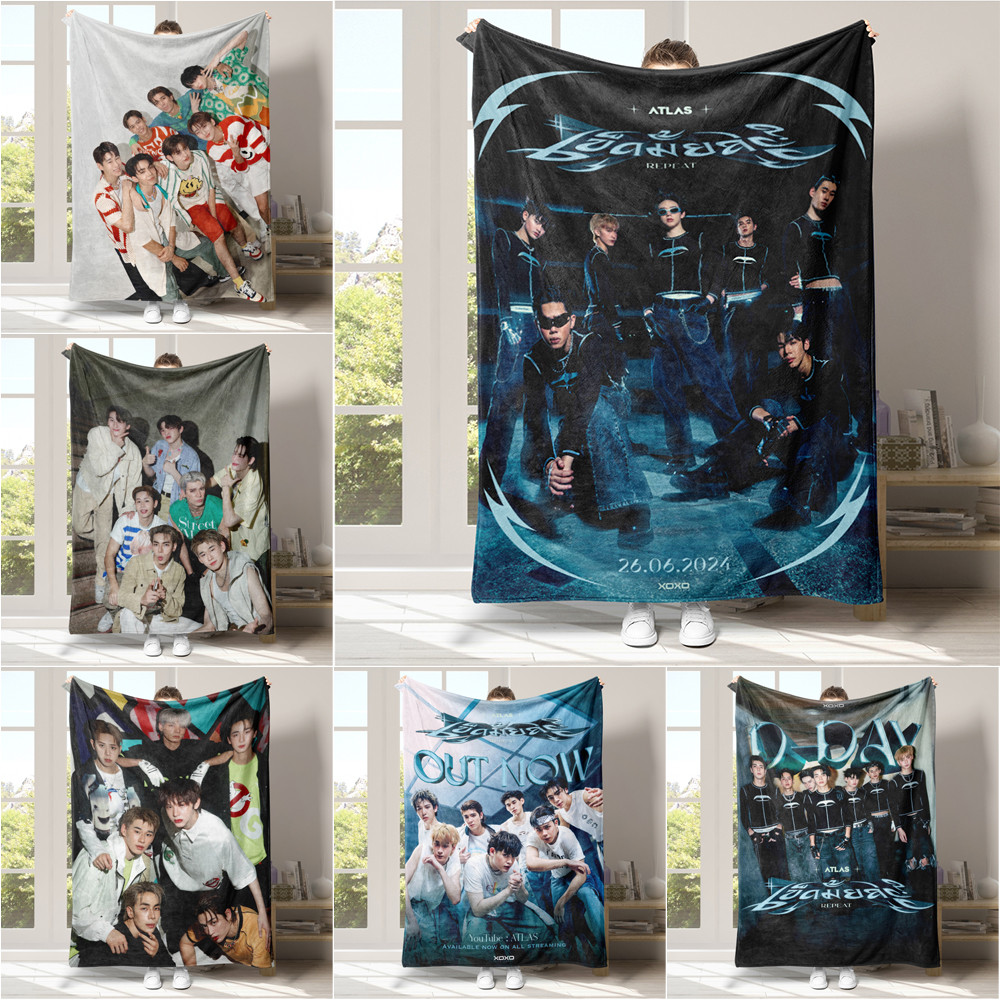 Tpop ATLAS ผ้าห่มสักหลาดด้านเดียวพิมพ์ผ้าห่มความร้อนขนแกะสักหลาดนุ่ม