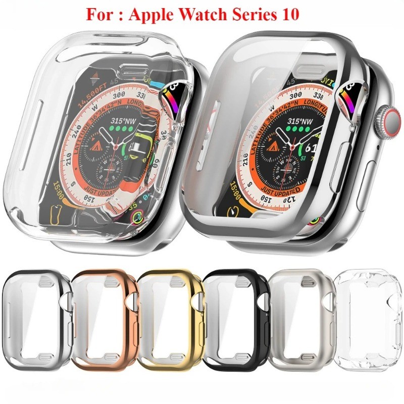 เคสtpuสําหรับapple Watch Series 10 Smart Bandตัวป้องกันหน้าจอคลุมทั้งหมดพร้อมทําความสะอาดผ้าฝ้ายฟิล์มป้องกันรอยขีดข่วนกันชน