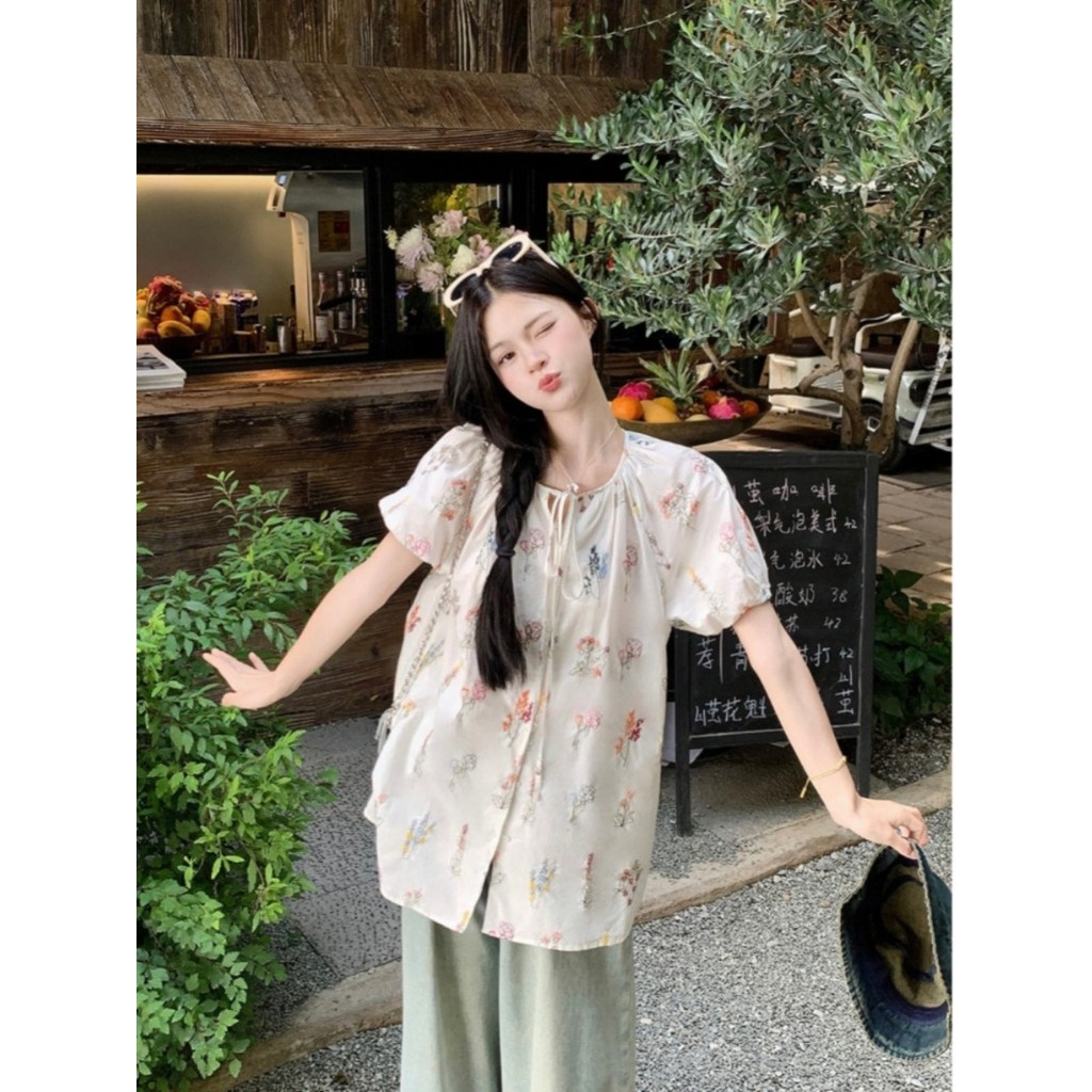 Shayne ส่งออกจากกรุงเทพฯ เสื้อเชิ้ต แขนสั้น สไตล์สบาย ๆ หลวม ๆ การพิมพ์แฟชั่น เวอร์ชั่นเกาหลี - รูปที่ 2