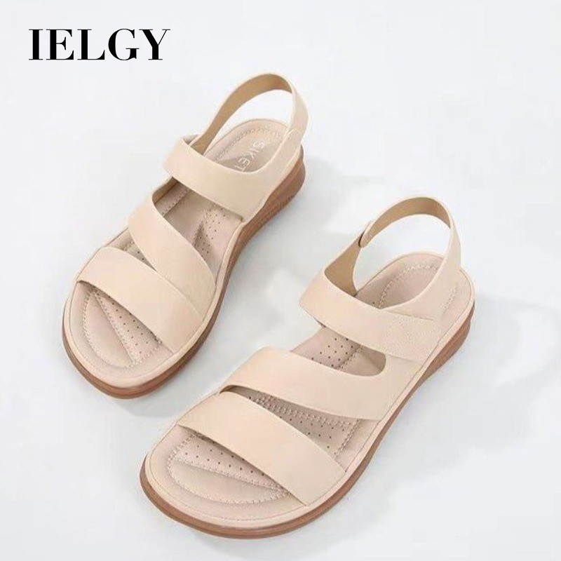 IELGY รองเท้าแตะผู้หญิงฤดูร้อนใหม่พื้นแบนหนังสบายพื้นนุ่มลื่นกับเท้ากว้างรองเท้าผู้หญิงอ้วน