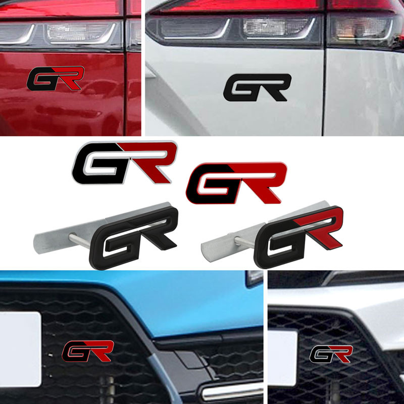 3d โลหะ GR สัญลักษณ์รถด้านหน้า Grille Badge สติกเกอร์ด้านหลัง Decal อุปกรณ์เสริมสําหรับ Toyota GR Gazoo กีฬา C-HR RAV4 Mirai Avensis Prado Prius