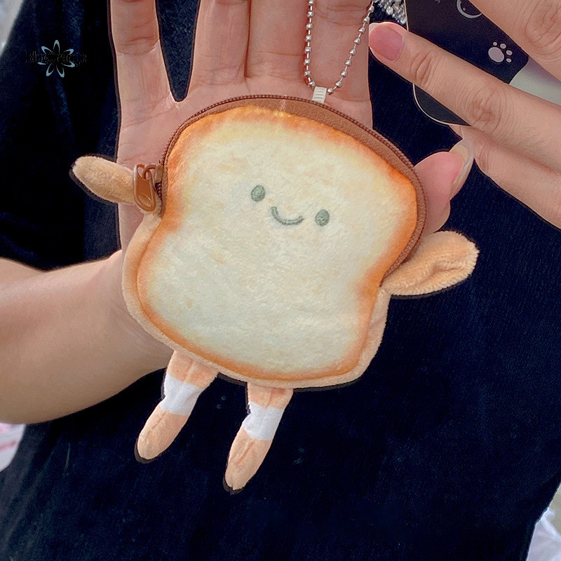ใหม่ ใหม่ Creative Toast ขนมปัง Plush กระเป๋าเงินเหรียญแฟชั่น Kawaii Mini Key Card หูฟังเก็บกระเป๋าสตางค์การ์ตูนกระเป๋าจี้ hot