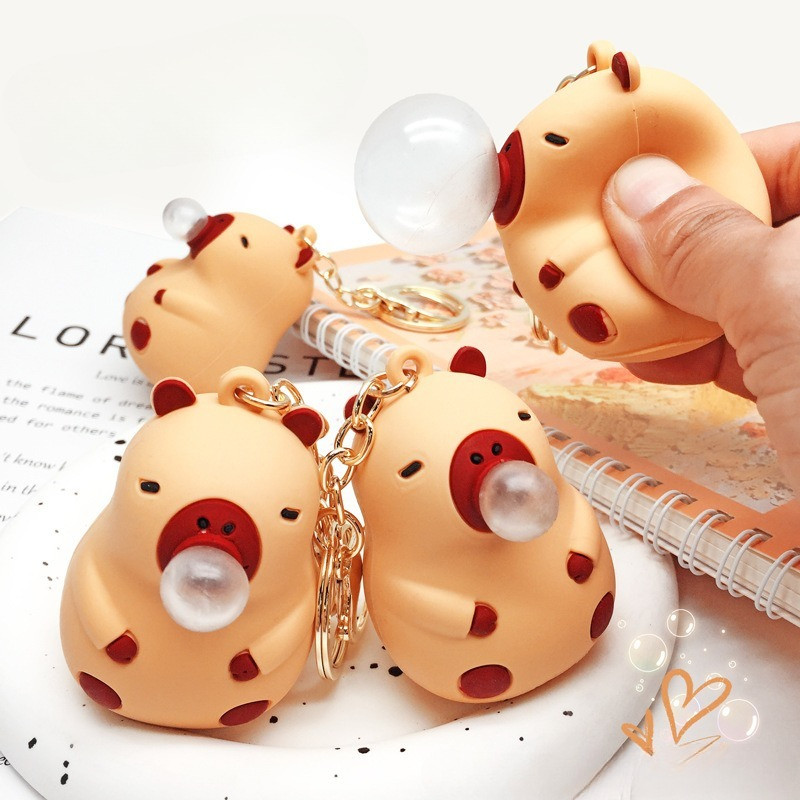 การ์ตูน Capybara Kawaii Blow Bubbles Unzip ของเล่นความเครียดบรรเทาการ์ตูนมือ Pinch ของเล่นจี้เครื่อง
