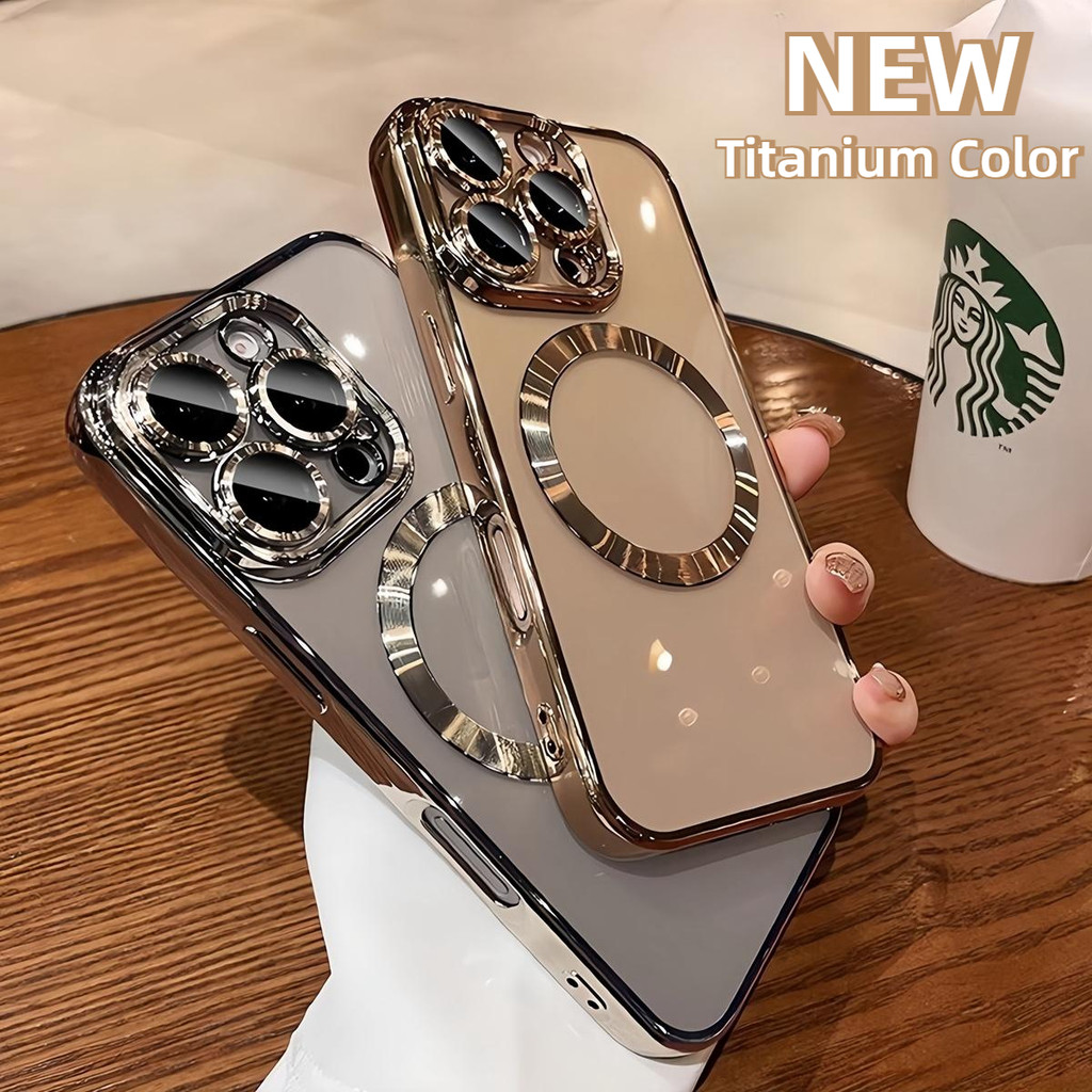 เคสโทรศัพท์แม่เหล็กไททาเนียมทะเลทรายหรูหราสําหรับ ไอโฟน 16 12 13 14 15 มือโปร สูงสุด 16 บวก ปลอกซิลิโคนชุบโปร่งใส