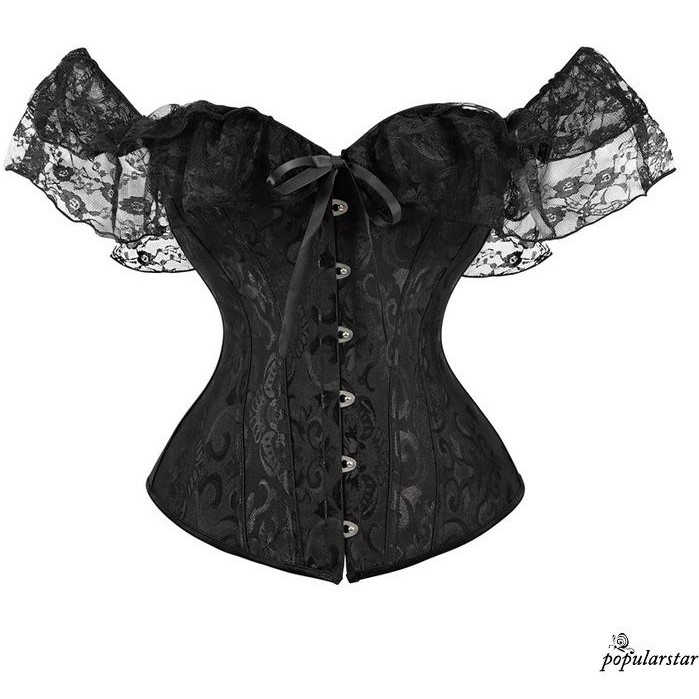 Popu-women Short Sleeve Corset สีทึบ Tie-up Boat Neck เสื้อครอปรัดรูปสีขาว/ดํา