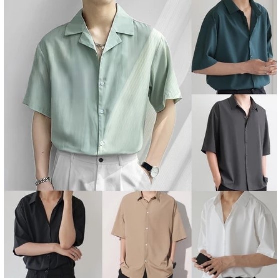 พร้อมส่ง COD เสื้อนักศึกษาแขนสั้น เสื้อเชิ้ตเกาหลี แฟชั่นผู้ชาย สีพื้น ผ้านิ่มใส่สบาย ไม่ต้องรีด เชิ้ตแขนสั้น oversize ชาย