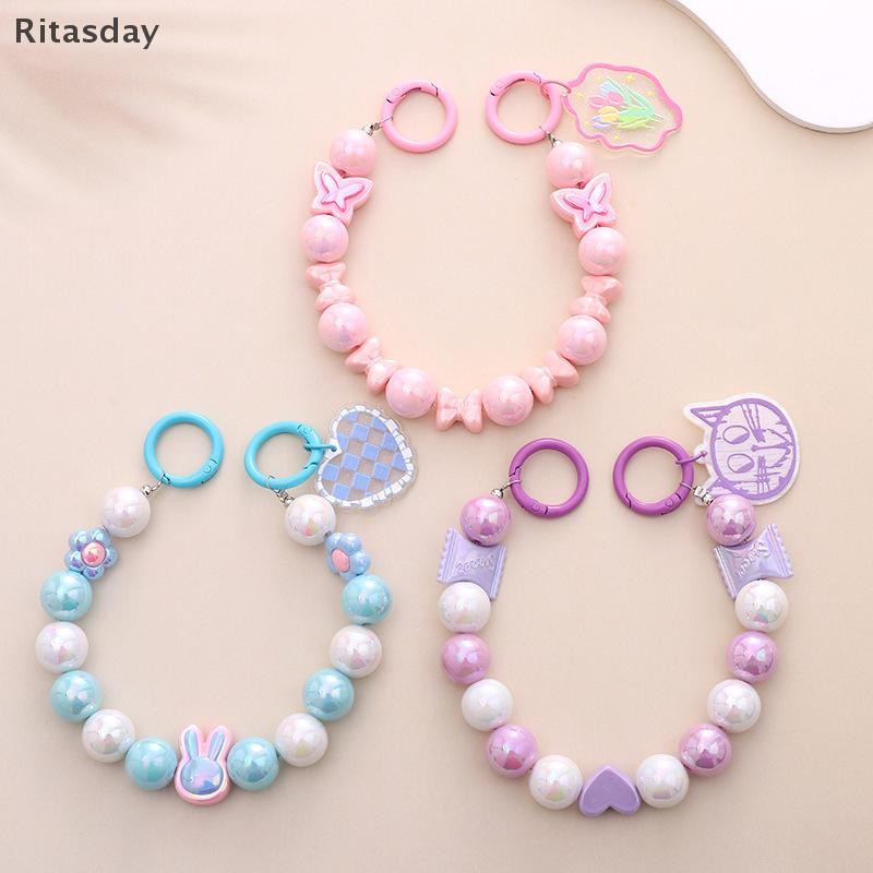 Ritasday Mermaid ลูกปัดโซ่โทรศัพท์มือถือ Anti-Lost โทรศัพท์ Lanyard พวงกุญแจกระต่ายจี้ถ้วยน้ําสายรัดข้อมือกล้องใหม่