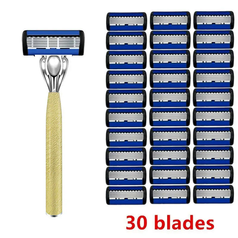 Gold Pattern Razor Classic 6 Layer Safety Razor for Mens Shaving&Womens Hair Removal Shaving Blades 