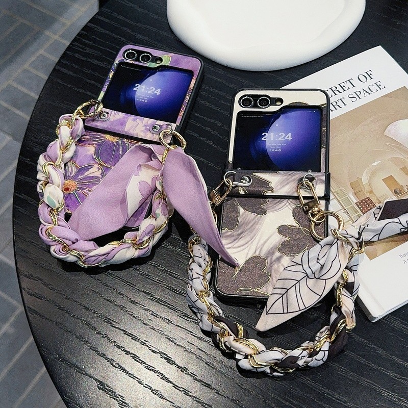 Samsung Galaxy Z Flip5 ZFlip4 Z Flip6 ZFlip3 สีผสมดอกไม้คุณภาพสูงแขวนเชือกเคสโทรศัพท์