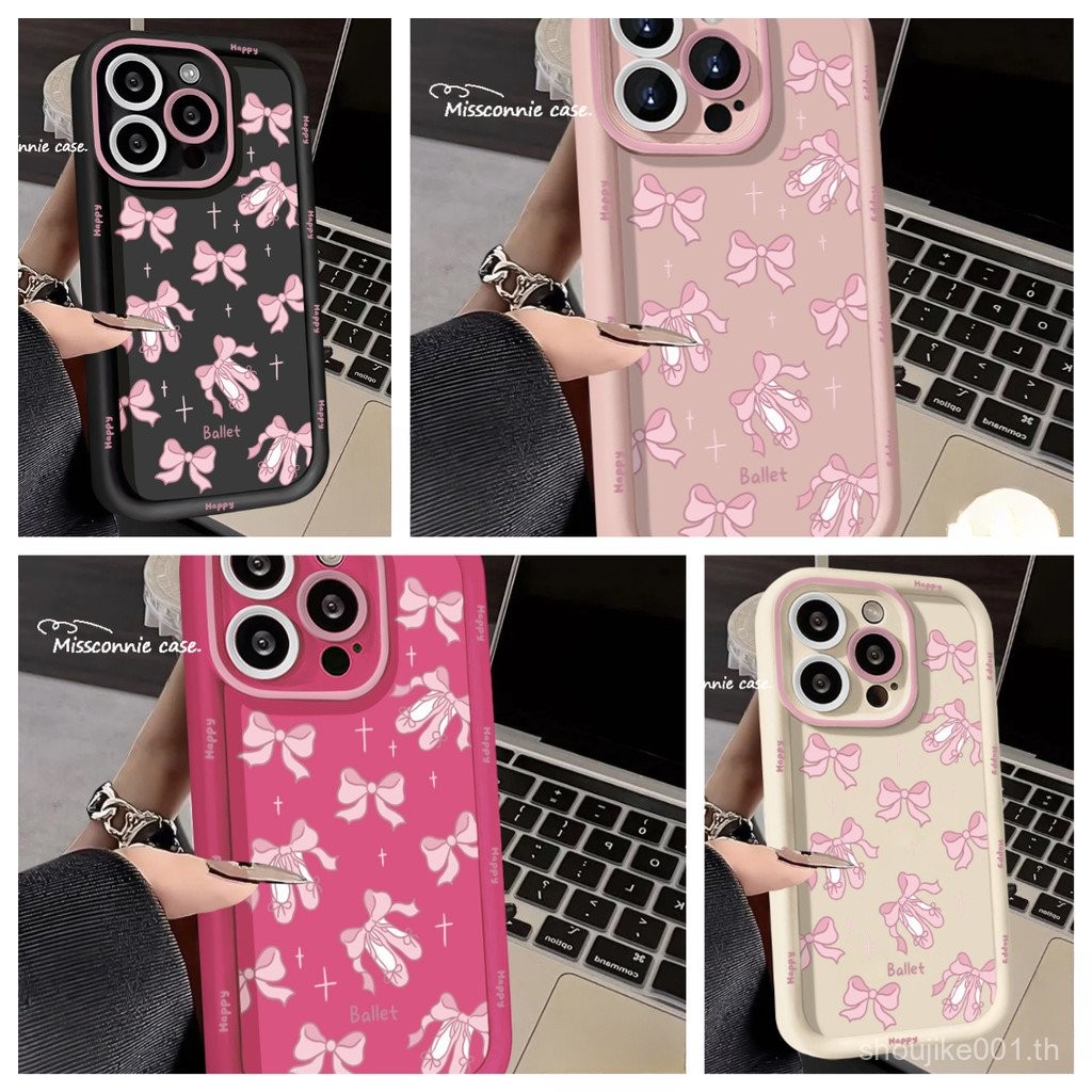 น่ารักสีชมพูโบว์บัลเล่ต์สำหรับ iPhone 16 7plus XR 11 13 15 14 12 PRO MAX x XS Max 16 15 8 7 6 6S PLUS SE 2020ยี่ห้อ Angel Eyes Chic Soft COVER Case
