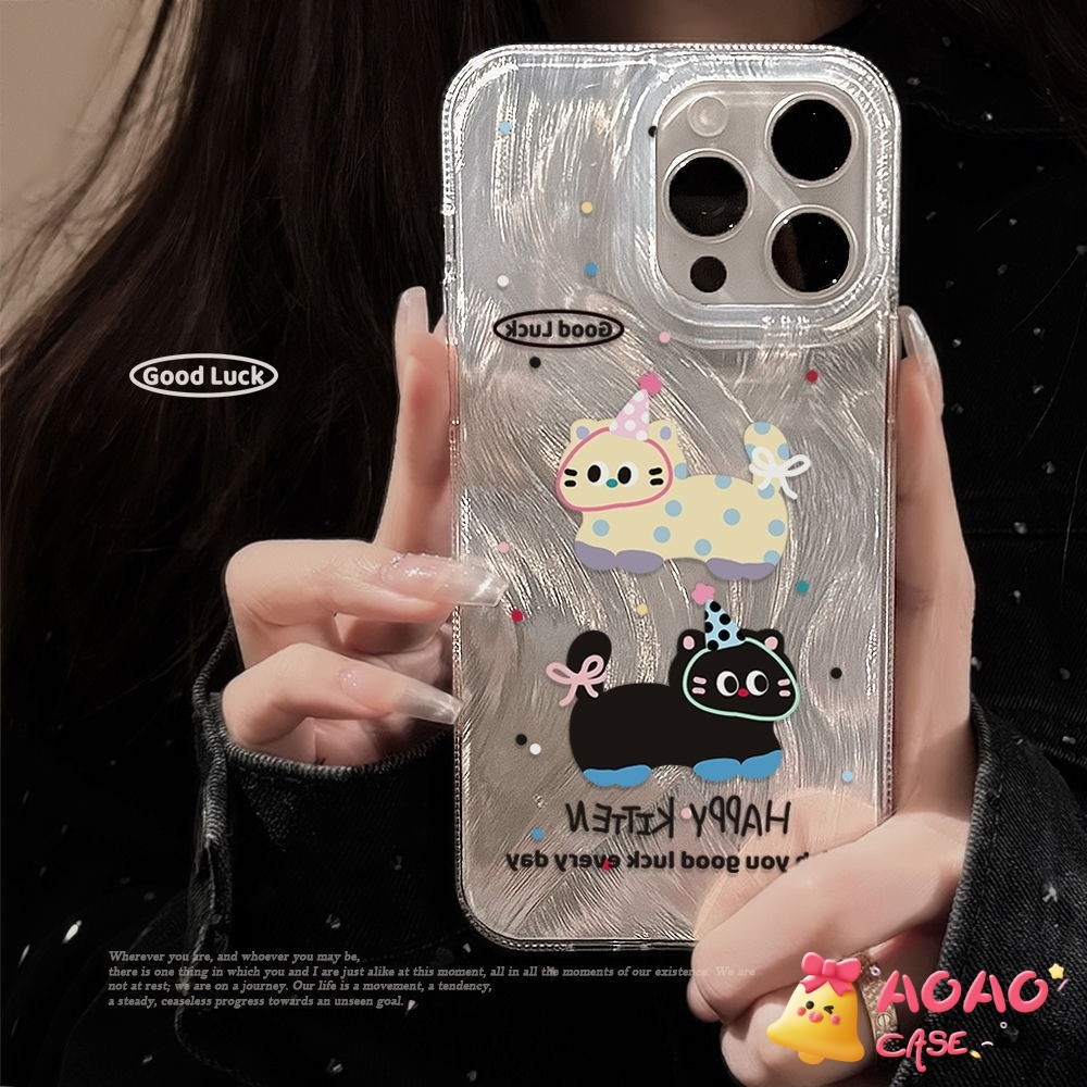 มีความสุขที่น่ารักการ์ตูนลูกแมวธนูดอกไม้อ่อนนุ่ม เคสIPhone 15 11 13 14 12 Pro Max 7 8 Plus XR 14 Pro XS MAX X SE 14 Plus