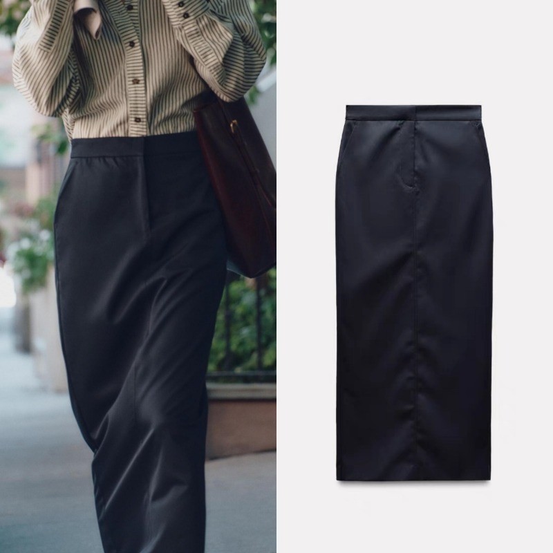 ZARA 2024 ฤดูใบไม้ร่วงผลิตภัณฑ์ใหม่ผู้หญิงยุโรปสไตล์อเมริกันตรงSlimmerดูAll-Matchก้นพัดลมขลุ่ยกระโปรง 9070588