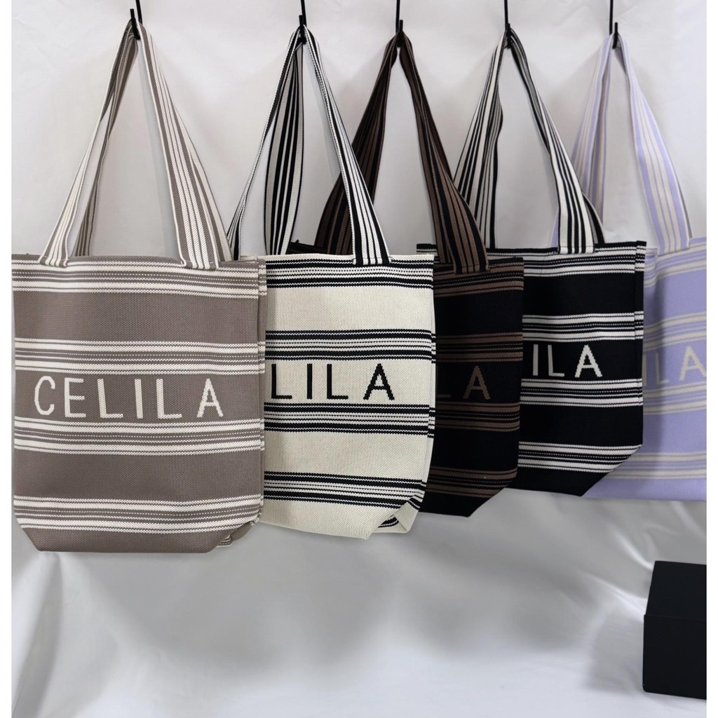 【พร้อมส่ง】miss bag fashion กระเป๋าช๊อปปิ้งไฮโซทอลายริ้ว กระเป๋าทรงสวย