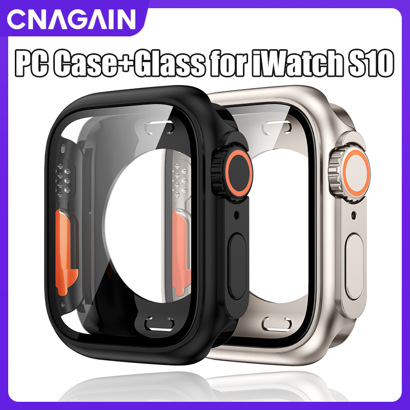 Cnagain เคสชิ้นเดียว + ชุดฟิล์มกันรอยหน้าจอสําหรับ Apple watch Series 10 46 มม.42 มม.,สําหรับ iWatch S10 smart watch hard PC กรอบฝาครอบ + HD กระจกนิรภัยใส